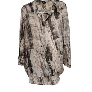 Mossimo Long Sleeve Tunic Blouse Abstract Print High Low Hem Size S